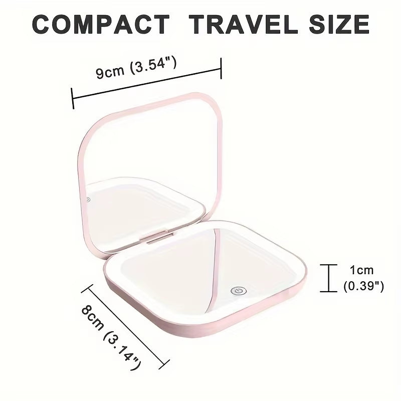 Mini Vanity Makeup Mirror with Lights Travel Folding Portable Handheld LED Compact Pocket Cosmetic Mirror 2X Magnifying Gifts