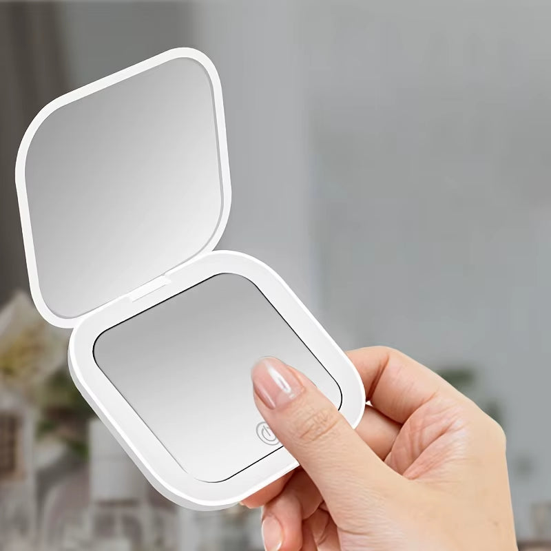 Mini Vanity Makeup Mirror with Lights Travel Folding Portable Handheld LED Compact Pocket Cosmetic Mirror 2X Magnifying Gifts