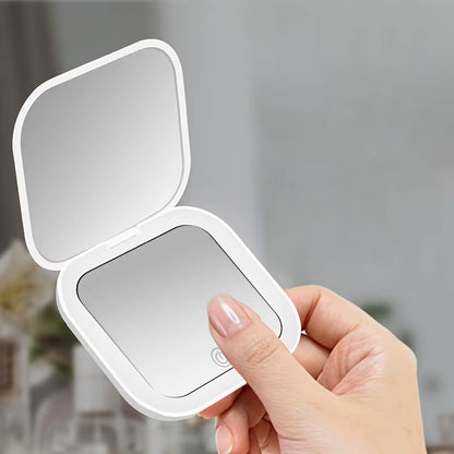 Mini Vanity Makeup Mirror with Lights Travel Folding Portable Handheld LED Compact Pocket Cosmetic Mirror 2X Magnifying Gifts